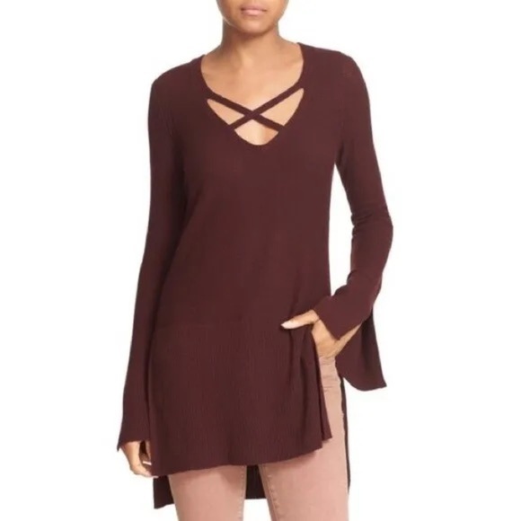 Free People Tunic Sweater Criss-Cross Front Knit Womens Size M - Picture 1 of 12